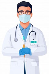 A health professional in a lab coat holding a syringe, symbolizing medical care and vaccination. Ideal for healthcare concepts.