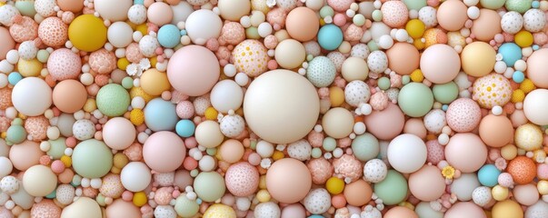 A vibrant assortment of colorful spheres in soft pastel shades, creating a visually appealing abstract pattern.