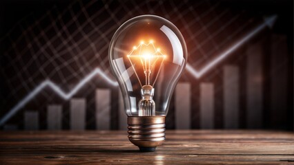 Light bulb shining over a graph, idea and business growth, flat design illustration