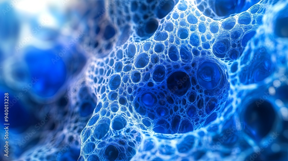 Poster abstract blue foam texture with a network of bubbles.