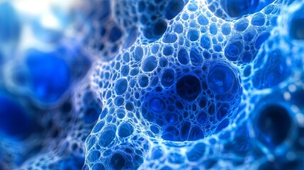Abstract blue foam texture with a network of bubbles.