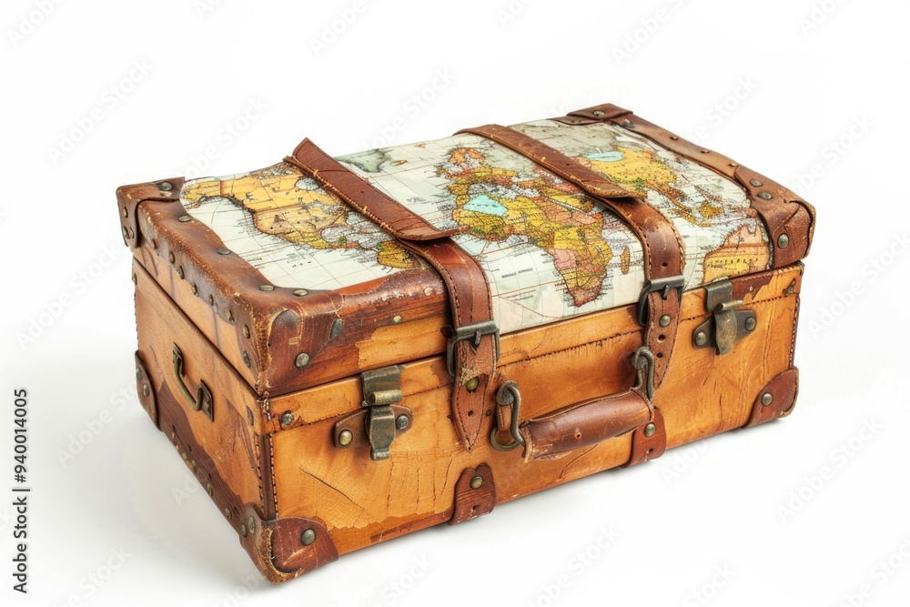 Poster an old suitcase with a map on it