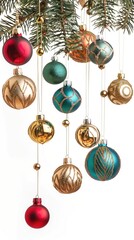 Christmas Bauble Ornaments, Holiday Decor Overlay Concept, Isolated Xmas Bulbs Design, Winter Business Marketing Balls, White Background Customizable Objects