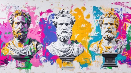 Obraz premium Colorful Graffiti Busts of Ancient Greek Statues