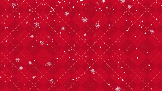 赤いアーガイル柄に雪が降るシンプルでかわいいクリスマス背景動画　ループ可能