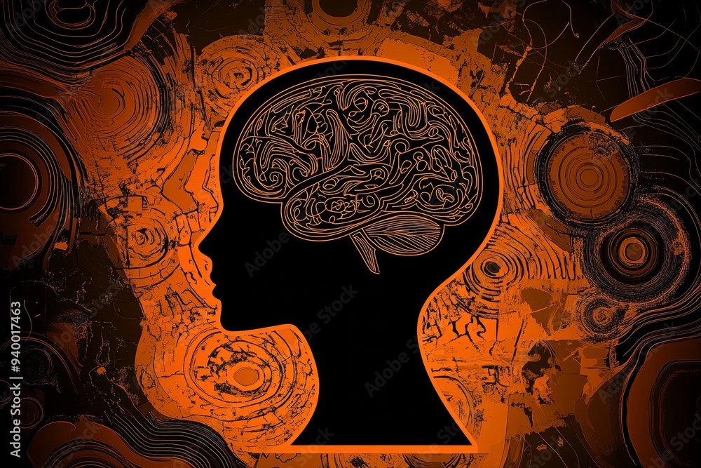Poster abstract vector illustration of a head with intricate swirling patterns symbolizing creative thinkin