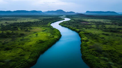 Fototapeta premium Aerial View River And Land Styl