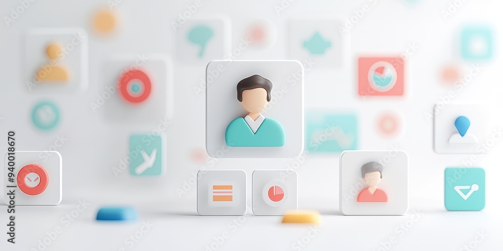 Poster d user interface design with colorful icons and minimalist background