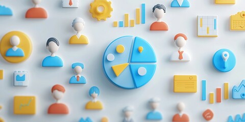 D Rendered Pie Chart with Business Icons and People