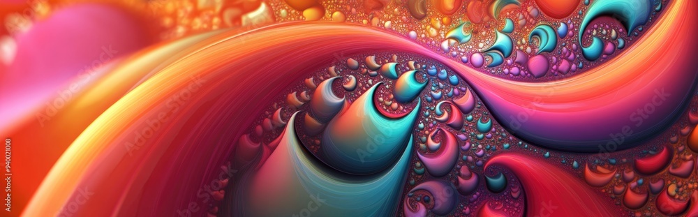 Poster fractal rendition of an abstract colored background in 3d cartoon style