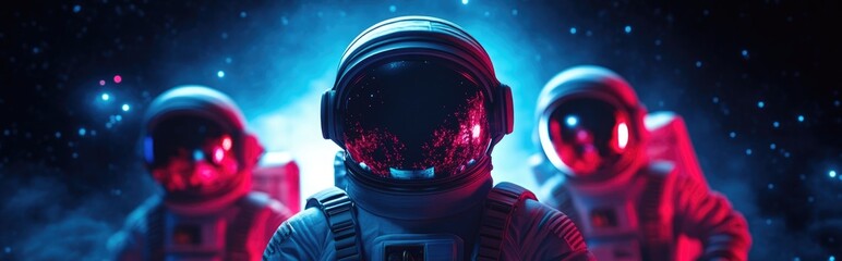 Cartoon Rendering Family Astronauts Space