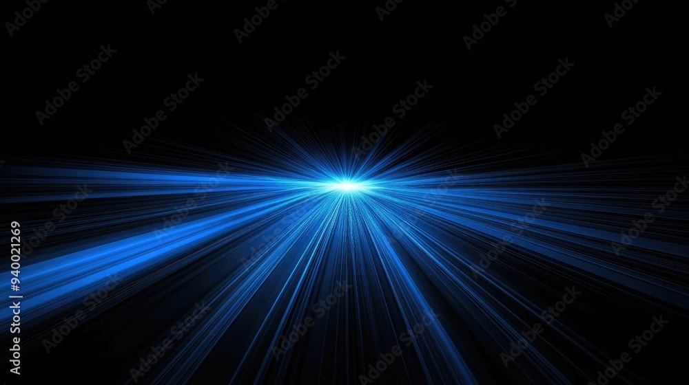 Poster blue fantasy rays in a 3d cartoon rendering on a black background