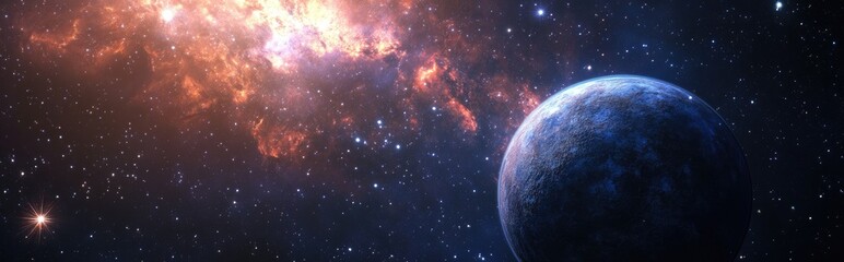 3D cartoon illustration featuring stars of a planet and galaxy in open space