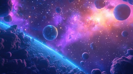 3D cartoon rendering featuring stars within a planet and galaxy in open space