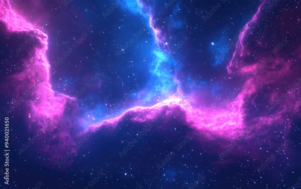 Poster Abstract scientific background featuring a galaxy and nebula in a 3D cartoon rendering