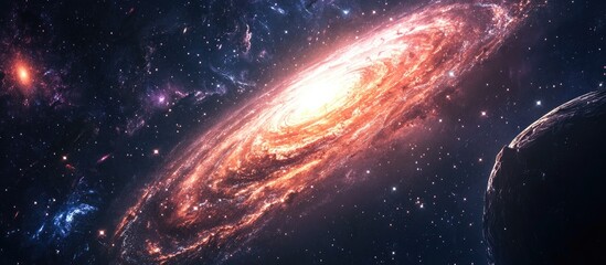 Obraz premium A view from space showcasing a spiral galaxy and stars in a 3D cartoon rendering highlighting a universe abundant with stars nebulae and galaxies
