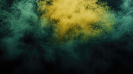 Abstract blur of green and yellow fog mist or smog swirling on a black background in this 3D cartoon rendering Beautifully swirling smoke creates a mockup background suitable for logos and busines