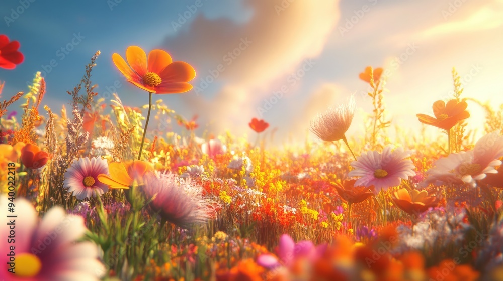 Aufkleber Fall cosmos field in 3D cartoon rendering