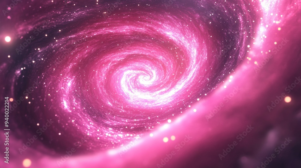 Poster abstract pink shiny background featuring a spiral galaxy in 3d cartoon style