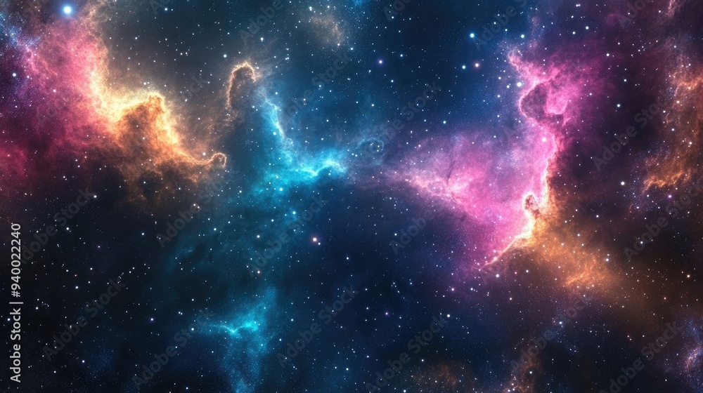 Poster Infinite beautiful cosmos background with nebula and stars in 3D cartoon rendering