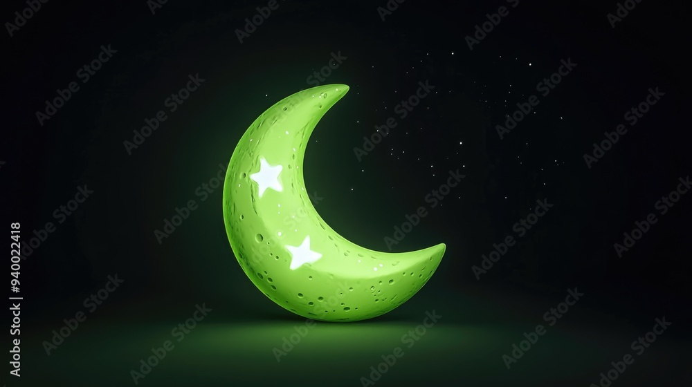 Aufkleber moon night icon in a simple 3d cartoon rendering suitable for any design in green
