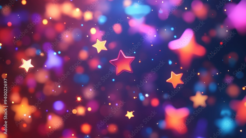 Aufkleber Elegant abstract background with bokeh lights and stars 3D cartoon rendering texture