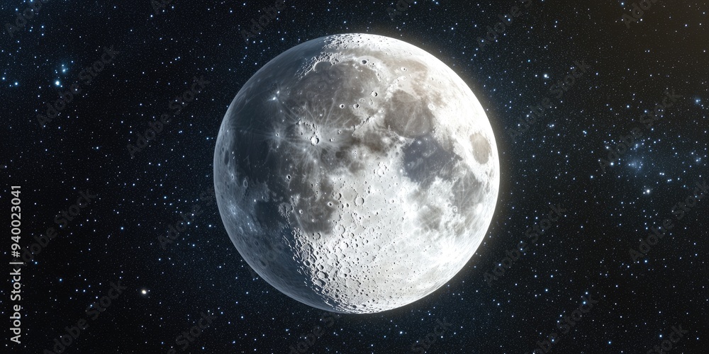 Poster cartoon rendering in 3d of a super moon