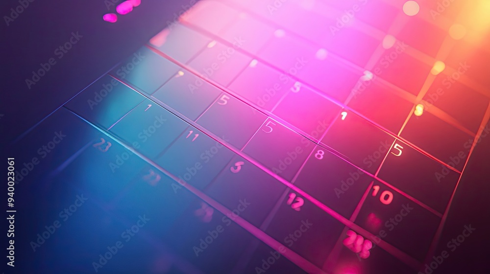 Poster neon-lit calendar with dates highlighted