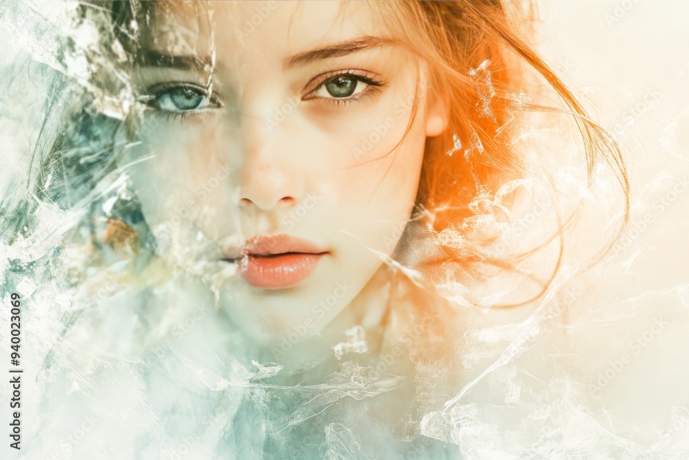 Aufkleber abstract portrait of a woman with a face dissolving into mist symbolizing the ephemeral nature of th