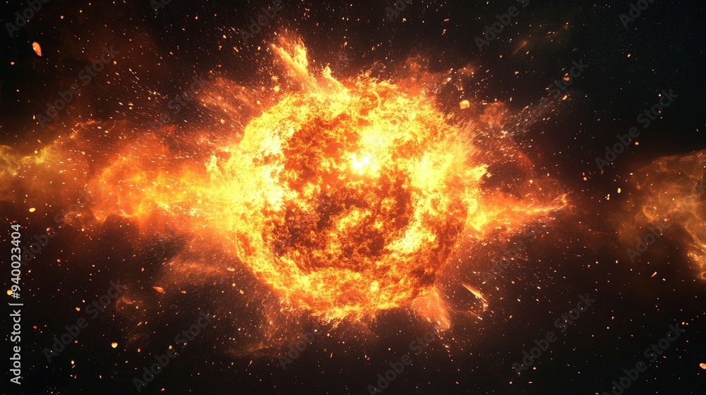 Aufkleber 3D cartoon illustration of a fire flame ball explosion in space abstract rendering