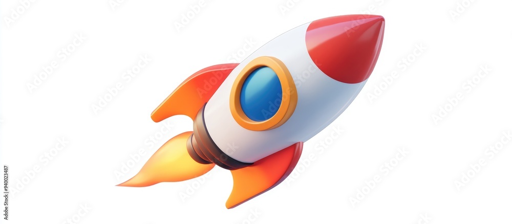 Poster isolated on a white background a 3d rocket icon rendered in a cartoon style