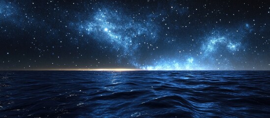 Amazing starry sky over the sea at night in a 3D cartoon rendering