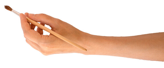 A girl's hand holds an art brush or notepad. Inspiration, draw, artist, study, take notes. On...