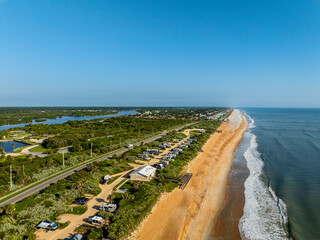 Aerial view of A1A and the Atlantic coastline in Flagler Beach, Florida.