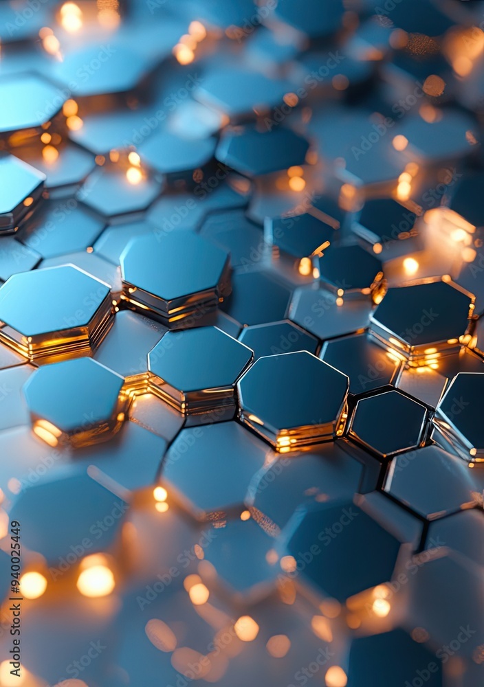 Poster abstract hexagon pattern with glowing lights