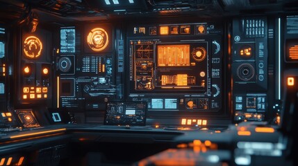 Obraz premium Futuristic Interface Control Panel With Orange And Blue Lights