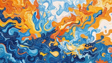 Fototapeta premium Abstract Swirl Pattern with Blue Orange and Yellow Colors