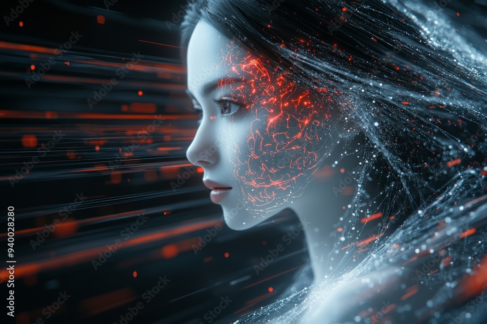 Poster profile of a woman with a glowing digital brain representing the intersection of human cognition and