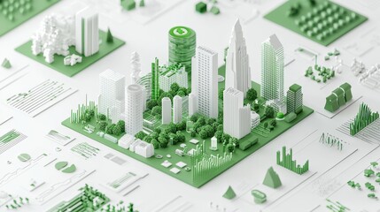 Sustainable City Model with Green Buildings and Charts