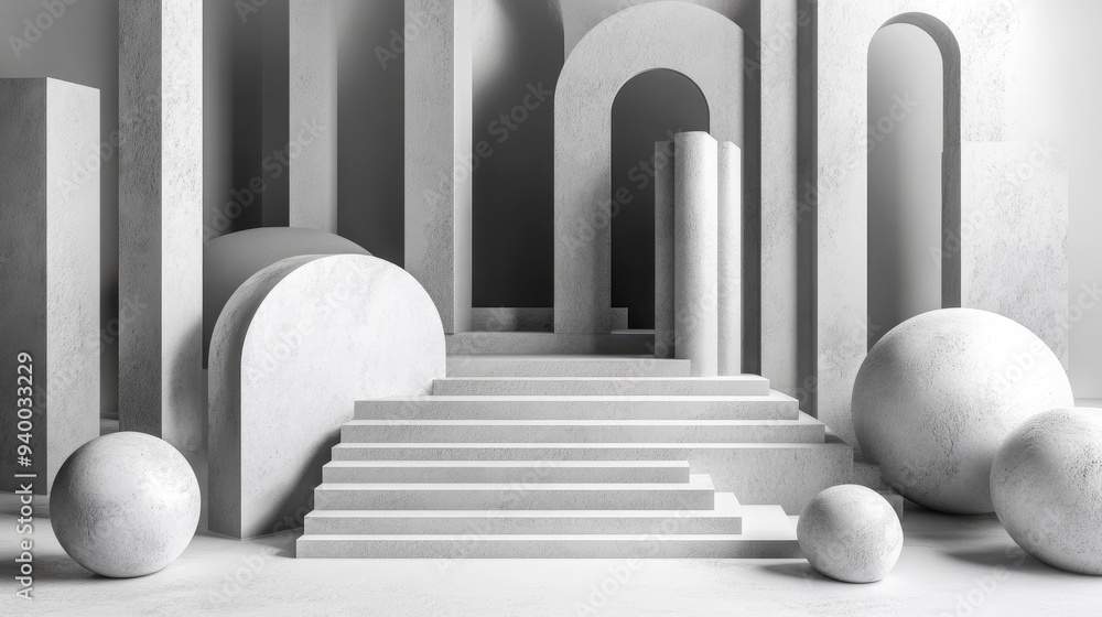 Aufkleber 3d rendered abstract background featuring architectural elements and geometric shapes