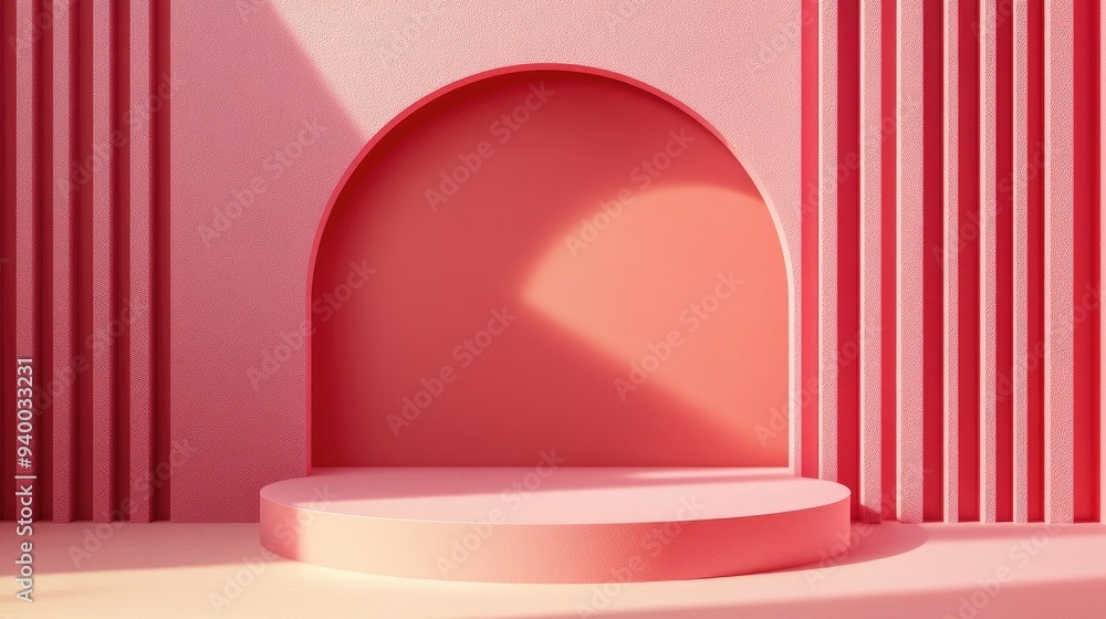 Poster 3d rendered abstract mockup scene featuring a minimalistic concept with geometric shapes and a pink 
