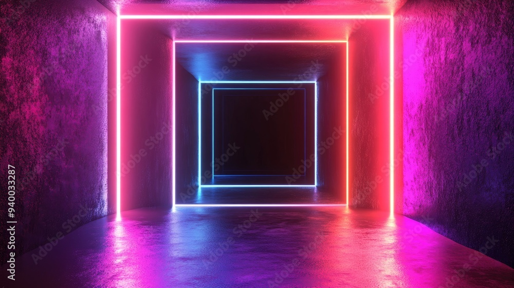 Poster 3d rendered illustration of a dark square set against a vibrant gradient background geometric shape 