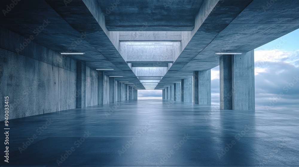 Poster 3d rendering of abstract modern architecture featuring a vacant concrete floor designed for showcasi