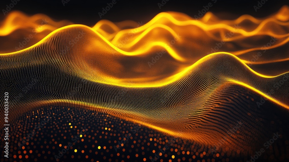 Poster 3d rendering of an abstract background featuring upward moving yellow neon lines contemporary digita