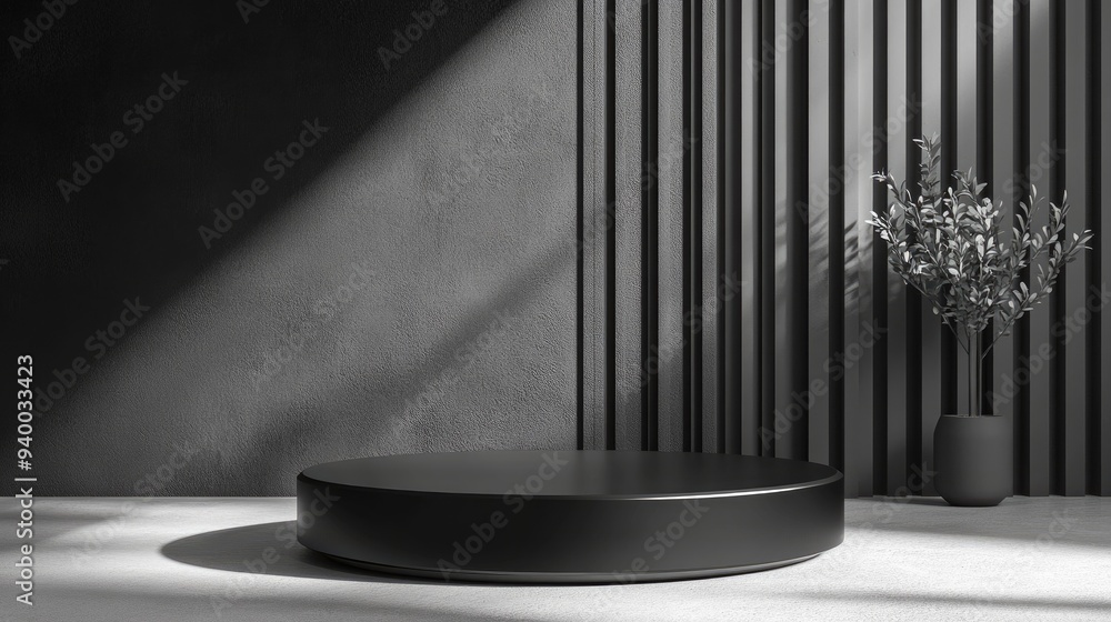 Poster 3d rendering of an abstract black podium with a premium design
