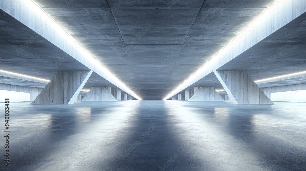Poster 3d rendering of an abstract futuristic architectural space featuring a vacant concrete floor designe