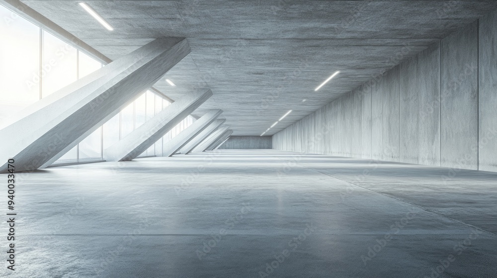 Poster 3d rendering of an abstract futuristic architectural space featuring an empty concrete floor ideal f