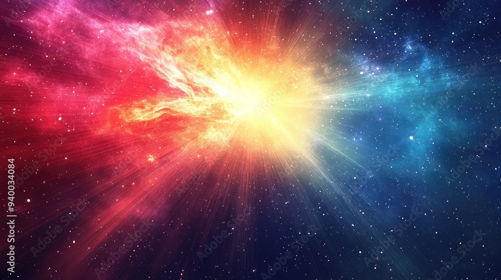 Poster abstract background featuring rays and light in a cosmic space setting vibrant multicolored illustra