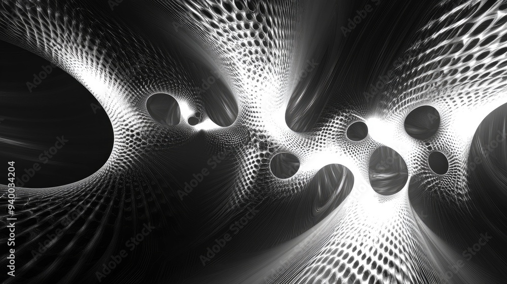Poster abstract black and white digital fractal background created using computer graphics