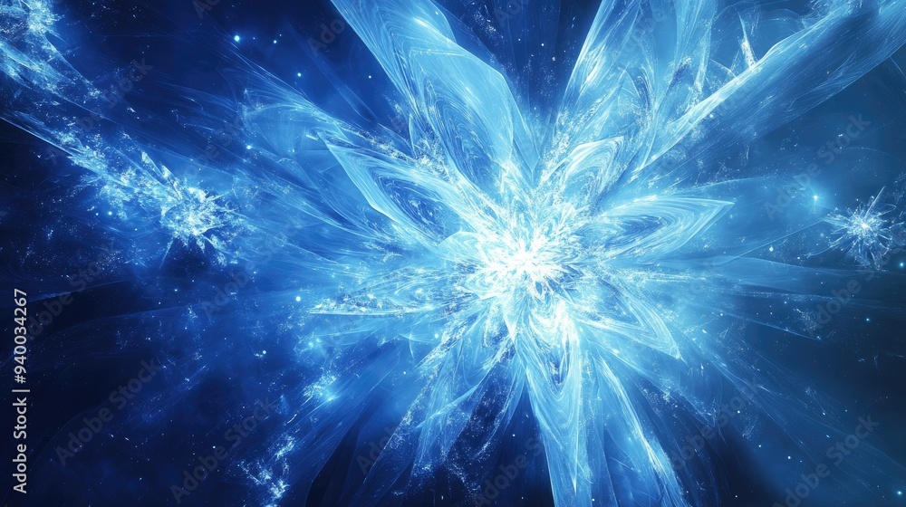 Aufkleber abstract blue background featuring a fractal star explosion with glossy accents and lines creating a